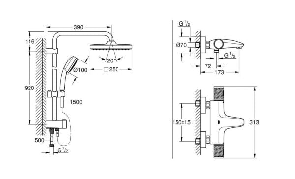 Grohe Tempesta 250 Kare Duş Seti (Duş kolonu + Termostatik Batarya) - 26694000SET