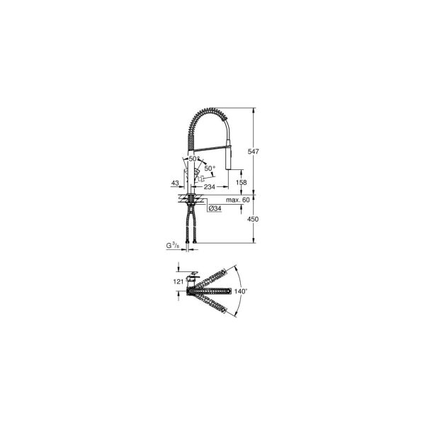 Grohe Eurocube Tek Kumandalı Spiralli Eviye Bataryası - 31395000