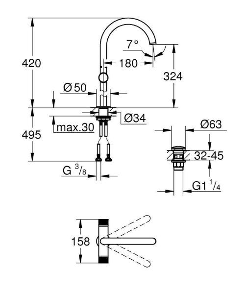 Grohe Atrio Private Collection Tek delikli lavabo bataryası 1/2″ XL-Boyut - 21142DA0