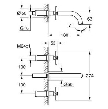 Grohe Atrio 3 delikli lavabo bataryası M-Boyutu - 20661GN0