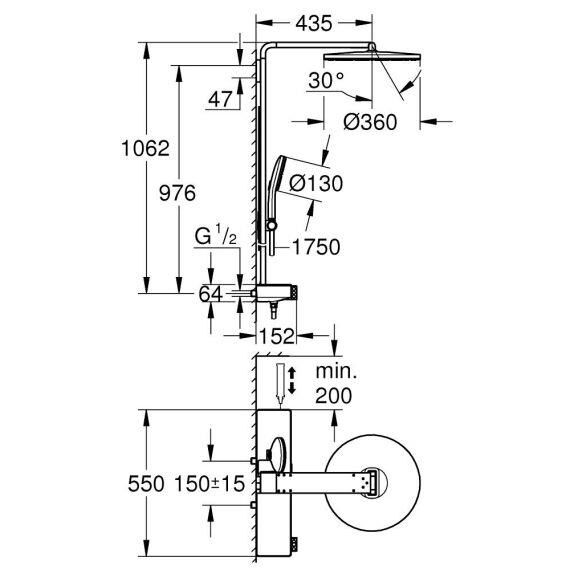 Grohe Rainshower Aqua Pure Duvara Monte Termostatlı Duş Sistemi - 100964AL00