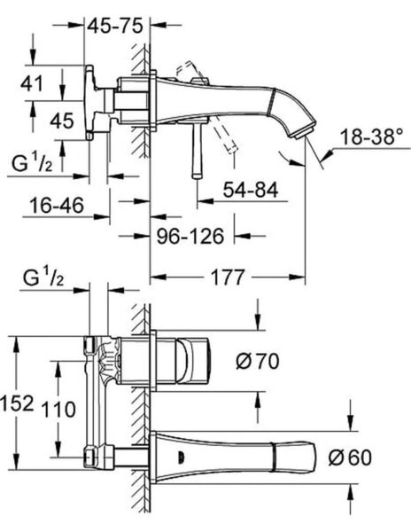 Grohe Grandera İki Delikli Duvardan Lavabo Bataryası - 19929IG0