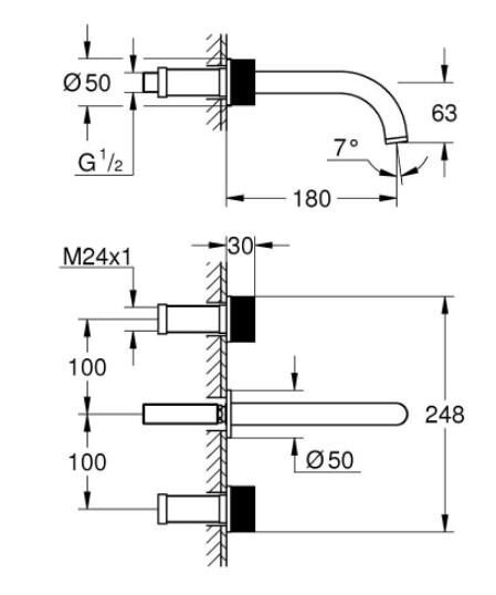 Grohe Atrio Private Collection 3 Delikli Duvardan Lavabo Bataryası M Boyut Brushed Cool Sunrise – 20589GN0