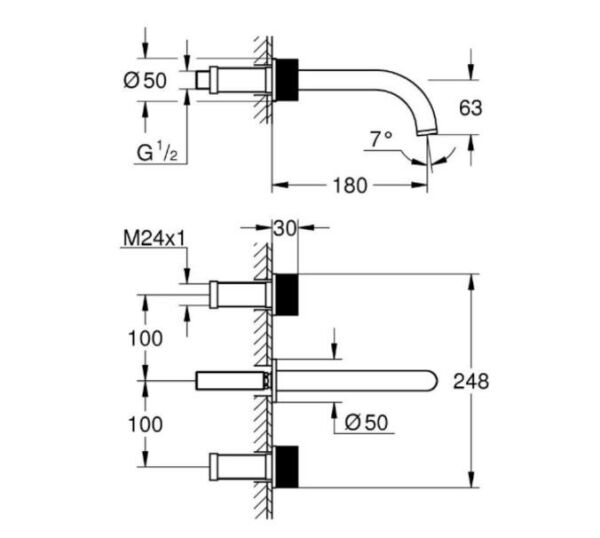 Grohe Atrio Private Collection 3 Delikli Duvardan Lavabo Bataryası M Boyut Brushed Warm Sunset – 20589DL0