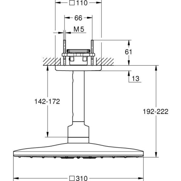 Grohe Rainshower SmartActive 310 Cube Tepe duşu seti 142 mm, 2 akışlı - 26481DL0