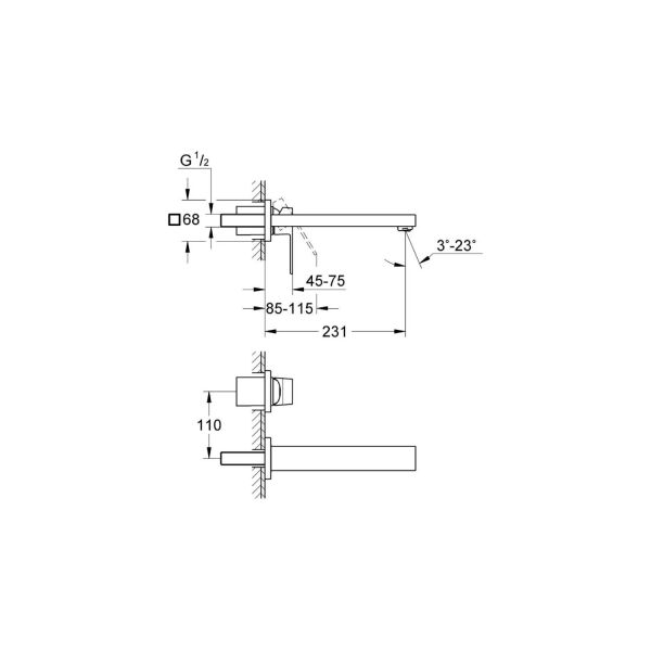 Eurocube İki delikli lavabo bataryası M-Boyut 23447000