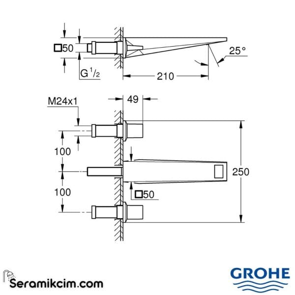 Grohe Allure Brilliant Three-hole basin mixer 1/2″ L-Size - 20629AL0