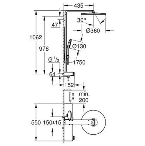 Grohe Rainshower Aqua Pure Duvara monte termostatlı duş sistemi - 100964GL00