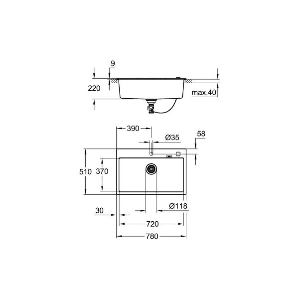 Grohe 700 Kuvars Kompozit Eviye 80 -C 78/51, Granit Siyah Rengi - 31652AP0