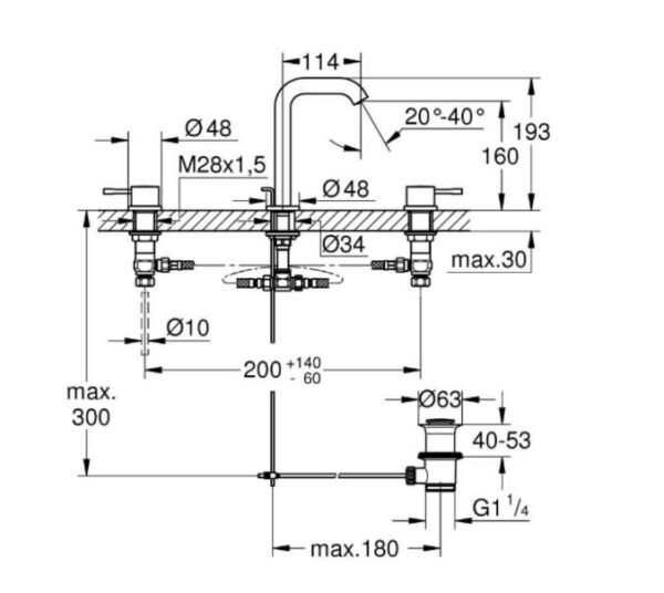 Grohe Essence Üç Delikli Lavabo Bataryası 1/2″ M Boyutu - 20296DA1