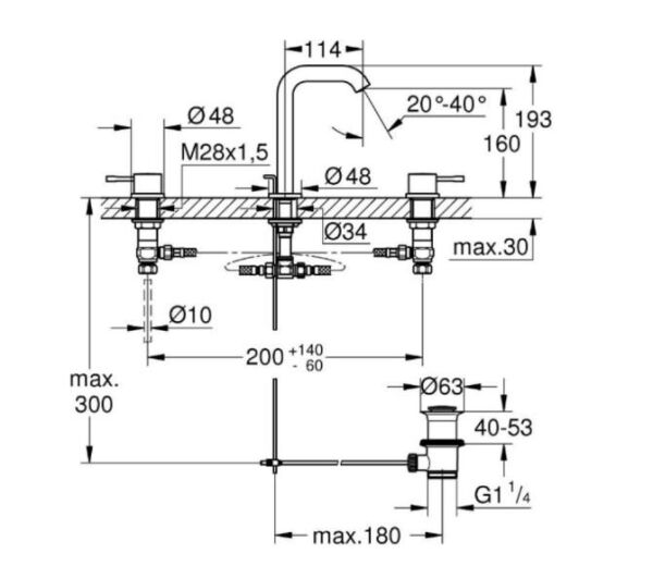 Grohe Essence 3 delikli lavabo bataryası 1/2″ M-Boyutu - 20296GN1