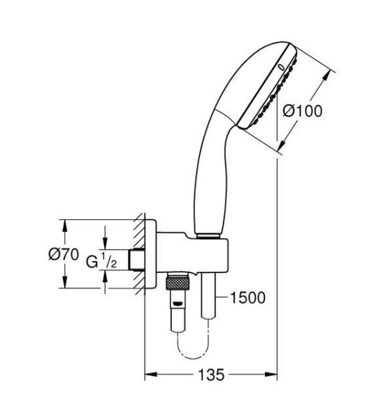 Grohe Temposta 100 El Duşu Askılı Su Çıkış Dirseği, El Duşu ve Spiral Hortum 26406001