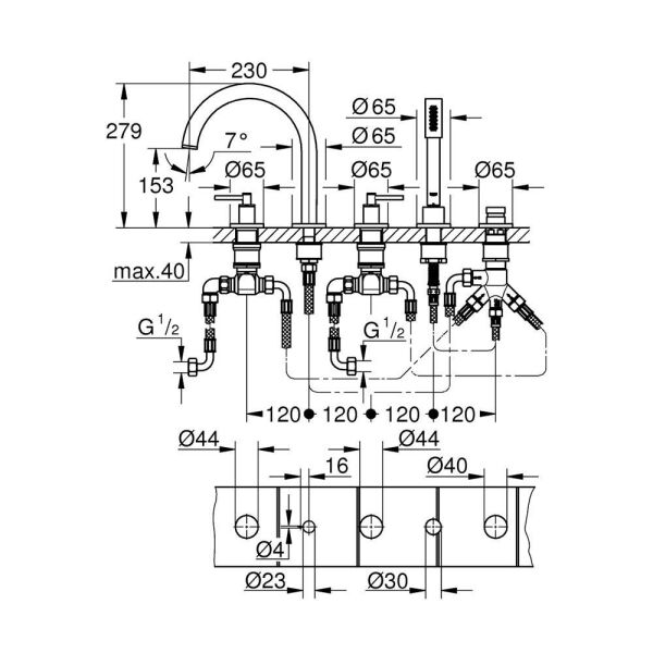 Grohe Atrio 5 Delikli Küvet Bataryası - 19922DA3