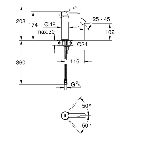 Grohe Essence New Tek Kumandalı Lavabo Bataryası S-Boyut (23590001)