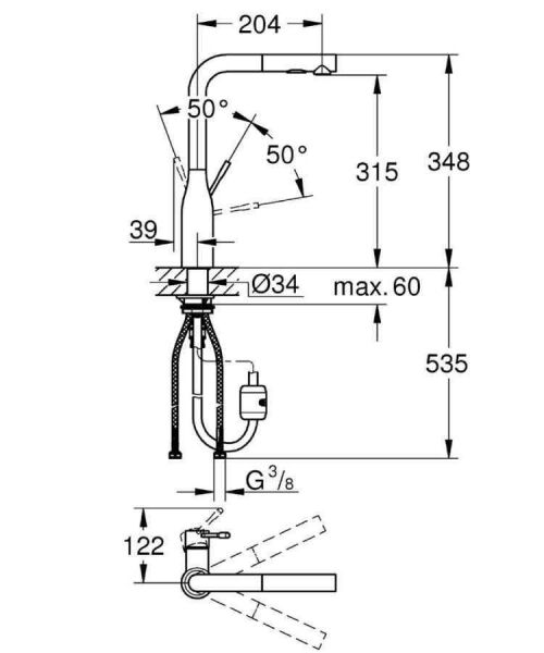 Grohe Eviye Bataryası Spiralli 2 Fonk Essence SuperSteel - 30270DC0