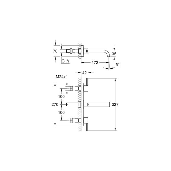 Grohe Allure 3 Delikli Duvardan Lavabo Bataryası S - Boyut - 20189000