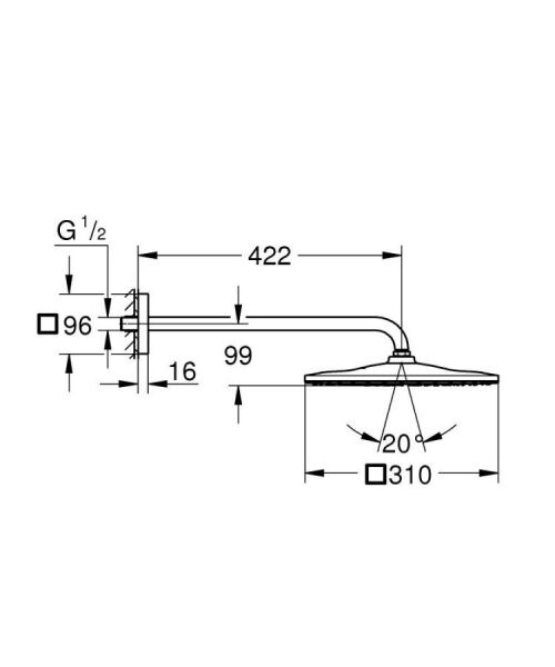 Grohe Rainshower Mono 310 Cube Tepe duşu seti 422 mm, tek akışlı - 26564DL0