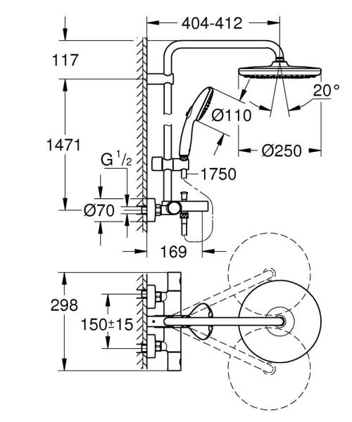 Grohe Tempesta System 250 Duvara Monte Termostatik Bataryalı Duş Sistemi Mat Siyah - 266722431