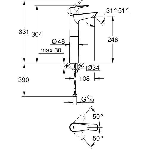 Grohe Bauedge Tek Kumandalı Lavabo Bataryası xl-Boyut 23761001