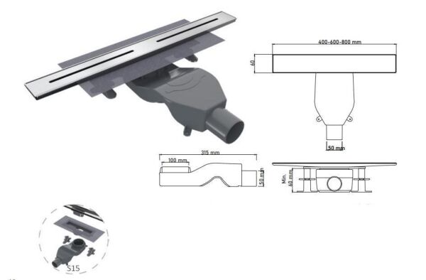 Smartlıne 40 cm Q-Draın Inox S15 Duş Kanalı - DC0400108S15