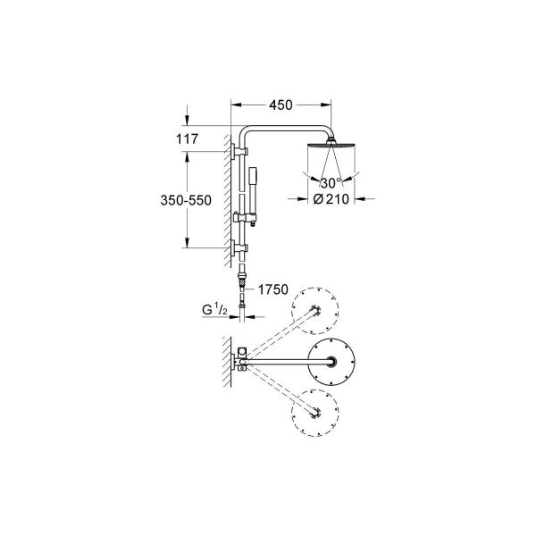 Grohe Rainshower System 210 Duvara Montaj İçin Uygun Olmayan Grohclick'li Duş Sistemi 27038000