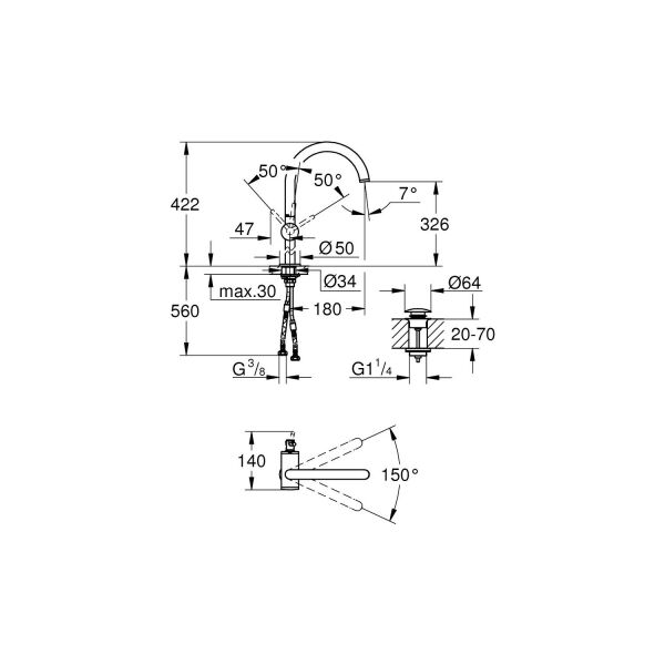 Atrio Tek kumandalı lavabo bataryası XL-Boyut 32647AL3