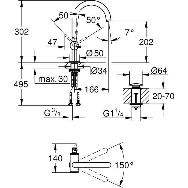 GROHE Atrio Tek kumandalı lavabo bataryası 1/2'' L-Boyut 32042AL3