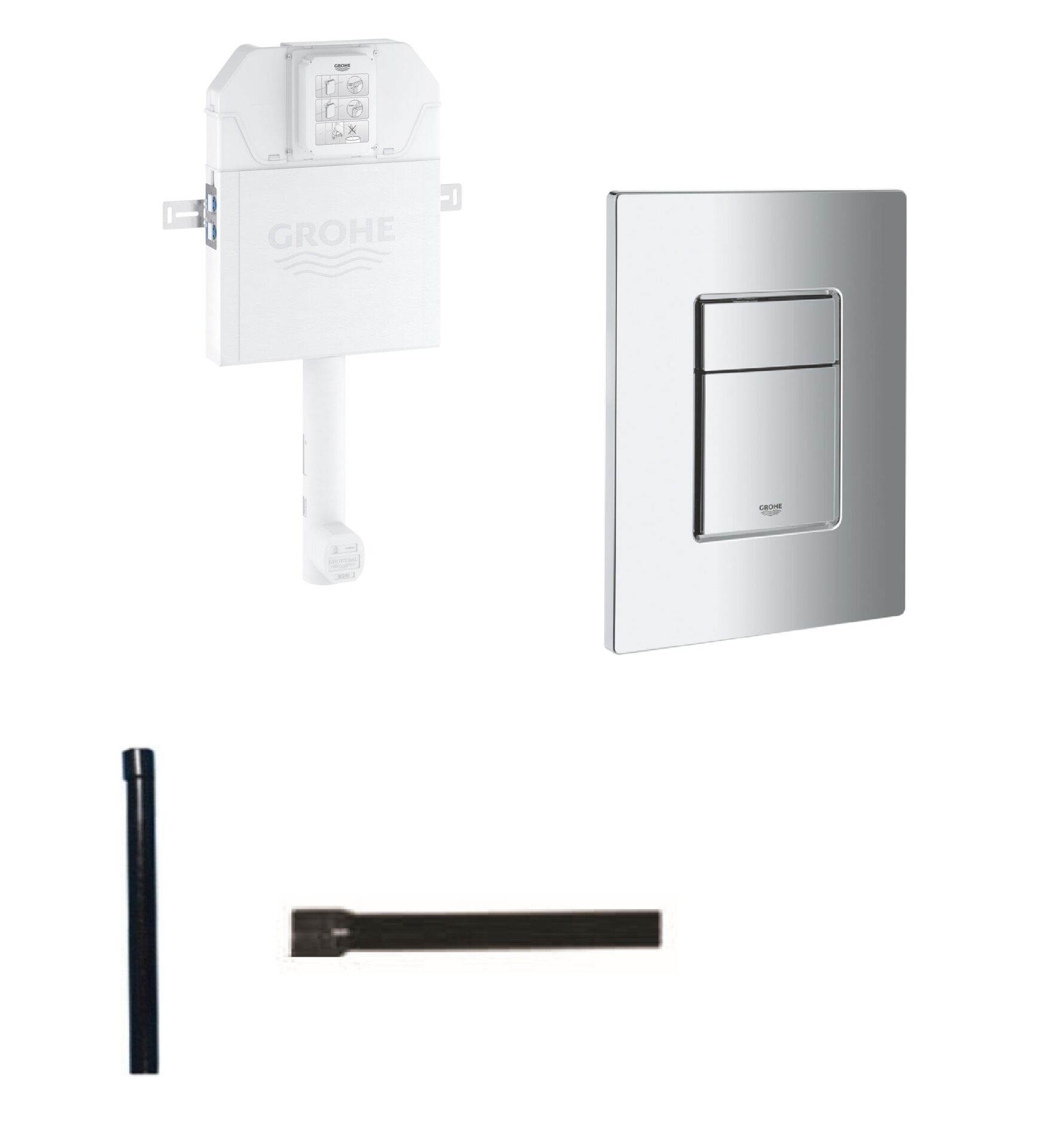 Grohe Solo İnce Gömme Rezervuar 88.9mm + Hela Taşı İçin Yatay Dikey Borular + Kumanda Paneli  - 39682000set