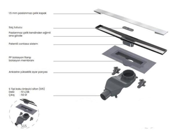 Smartlıne 60 cm Slot Inox S15 Duş Kanalı - DC0600111S15