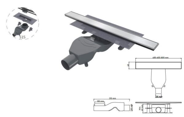 Smartlıne 40 cm Lınear Inox S15 Duş Kanalı - DC0400100S15