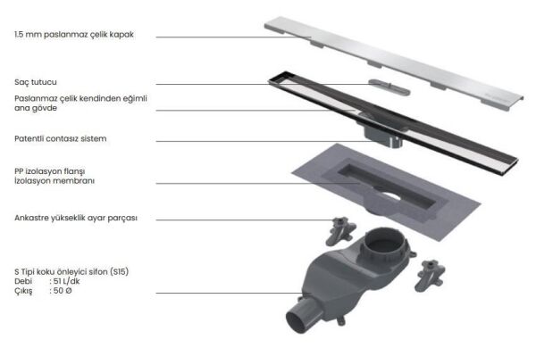 Smartlıne 40 cm Lınear Inox S15 Duş Kanalı - DC0400100S15