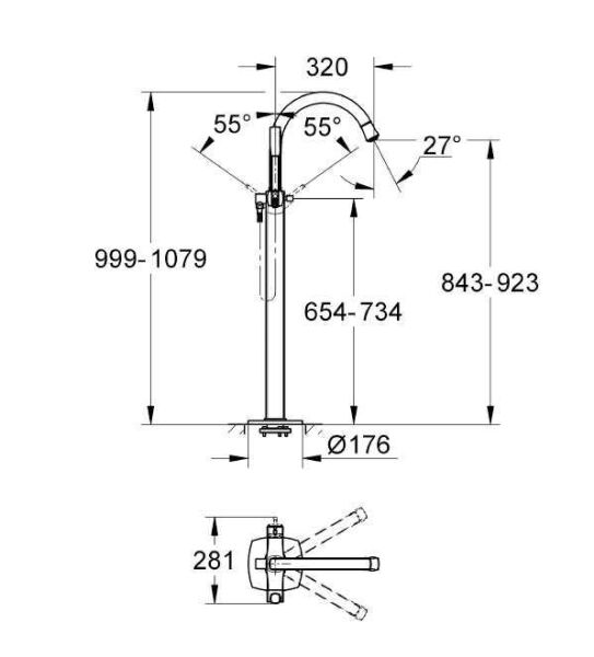 Grohe Ayaklı Küvet Bataryası Yerden Grandera Krom/Altın - 23318IG0