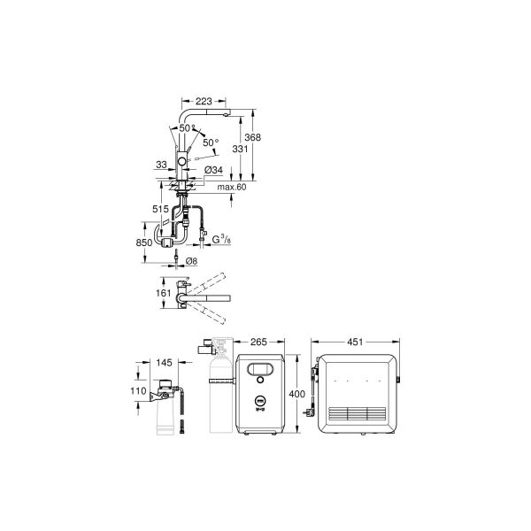 Grohe Blue Professional Arıtmalı İçme Suyu ve Soda Yapan Spiralli Eviye Bataryası- 31326002
