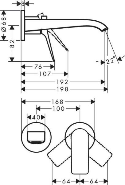Hansgrohe Vivenis Tek Kollu Lavabo Bataryası Ankastre Duvara Monte 19,2 cm gaga ile - 75050000