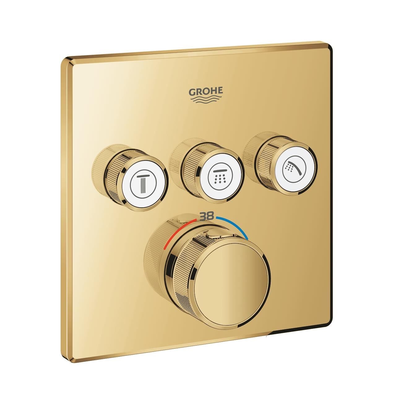 Grohe SmartControl Akış Kontrollü Ankastre Termostatik Banyo Bataryası (3 Yollu, Sıva Üstü Grubu), Altın - 29126GL0