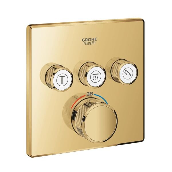 Grohe SmartControl Akış Kontrollü Ankastre Termostatik Banyo Bataryası (3 Yollu, Sıva Üstü Grubu), Altın - 29126GL0