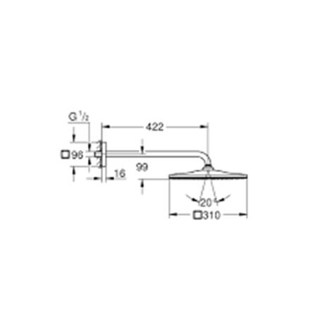 Grohe RAİNSHOWER MONO 310 CUBE TEPE DUŞU SETİ 422 MM, TEK AKIŞLI - 26564AL0