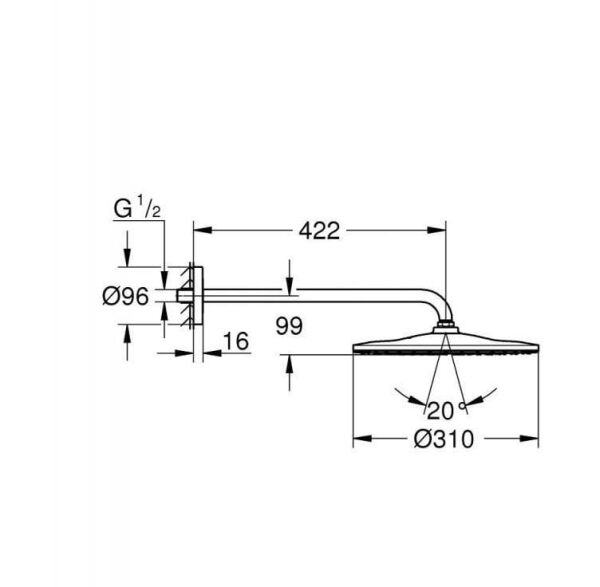 Grohe Rainshower Mono 310 Tepe Duşu Seti 422 MM, Tek Akışlı - 22121KF0
