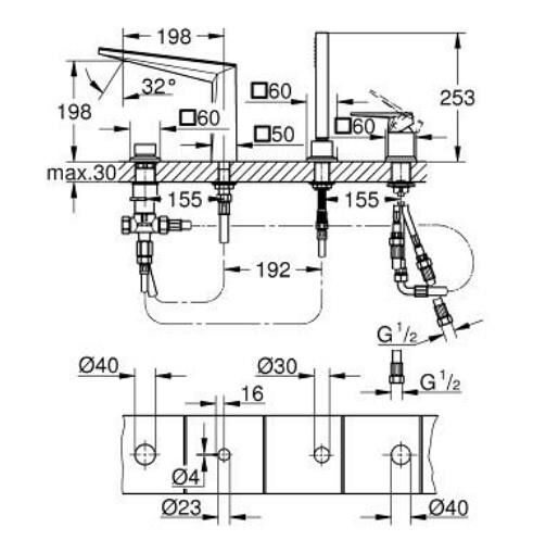 Grohe Allure Brilliant 4 Delikli Küvet Bataryası - 29527000