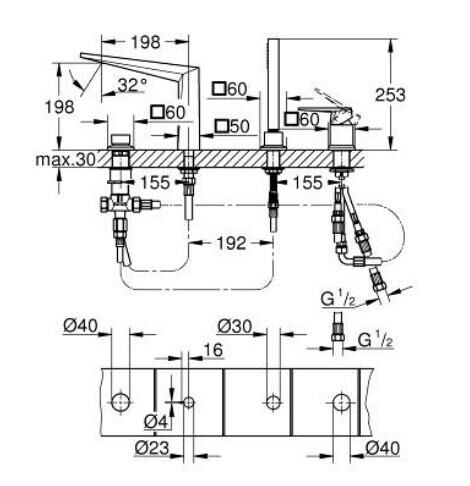 Grohe Allure Brilliant 4 Delikli Küvet Bataryası - 29523AL0