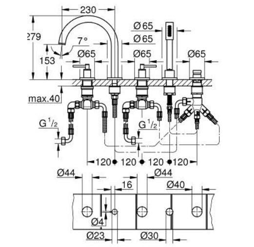 Grohe Atrio New 5 Delikli Küvet Bataryası - 29407000