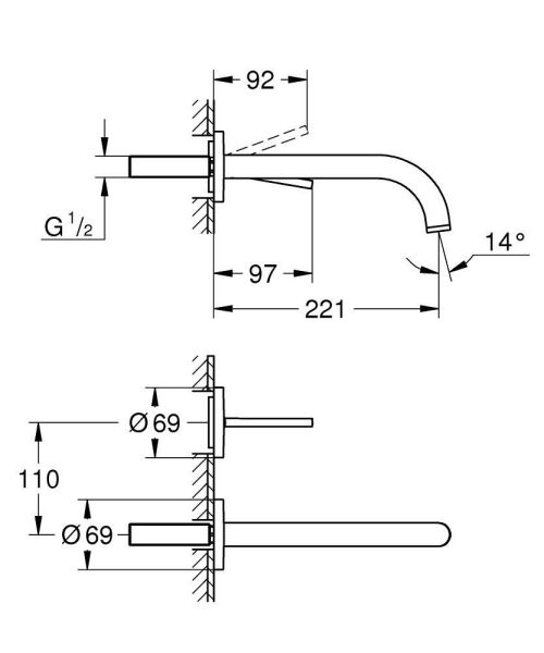 Grohe Lavabo Bataryası İki Delikli Duvardan Atrio Br.Hard Graphite – 29406AL0
