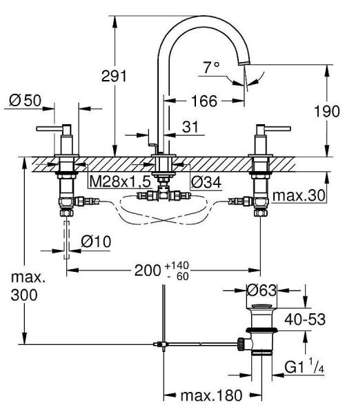 Grohe Atrio 3 Delikli Ankastre Lavabo Bataryası, Sifon Kumandalı, Fırçalı Bakır - 20649DL0