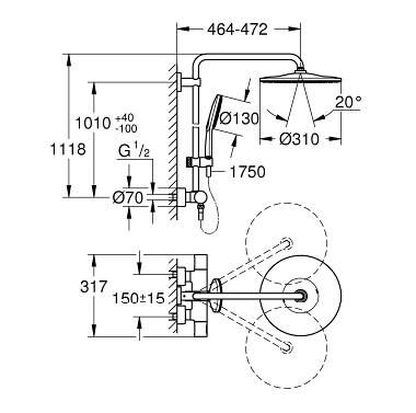 Grohe Rainshower Smartactive 310 Duvara Monte Termostatik Bataryalı Duş Sistemi - 22119KF0