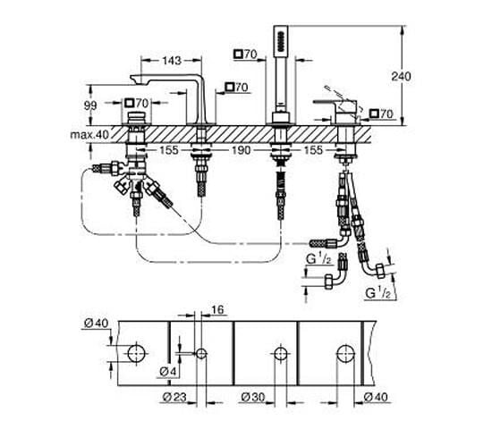 Grohe Allure 4 Delikli Ankastre Küvet Bataryası, Fırçalı Sert Grafit - 19316AL1