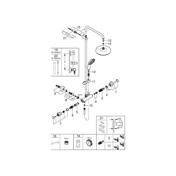 Grohe Tempesta System 210 Duvara Monte Termostatik Bataryalı Duş Sistemi - 26811001