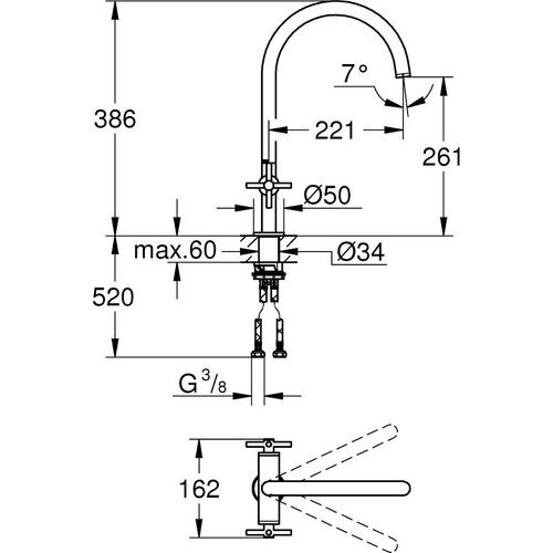 Grohe Atrio Eviye Bataryası Brushed Hard Graphite-30362AL0