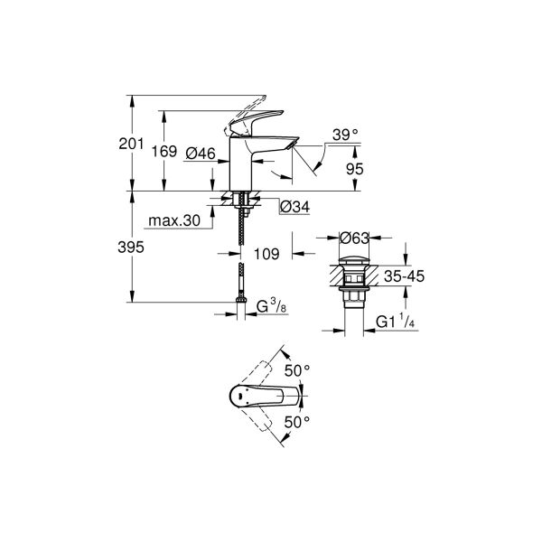 Grohe Eurosmart Tek Kumandalı Lavabo Bataryası s - Boyut - 23922003