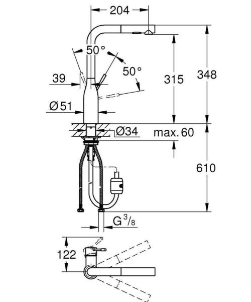 Grohe Essence Tek Kumandalı Spiralli Eviye Bataryası - 30270000