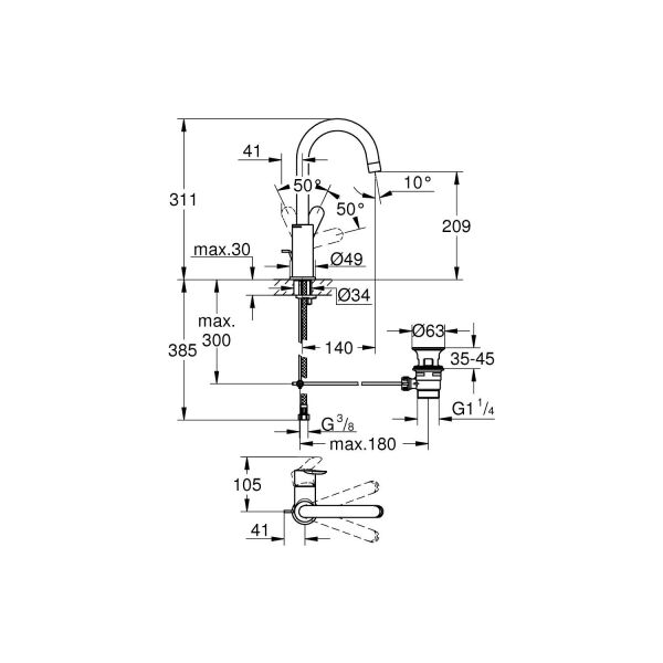 Grohe BauEdge Lavabo Bataryası  L-Size- 23760000
